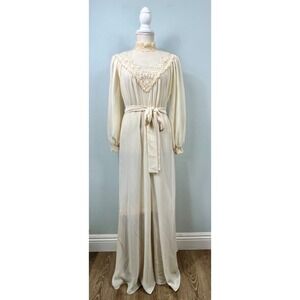 Vintage Cream Lace High Neck Maxi Dress Long Sleeve Victorian Style